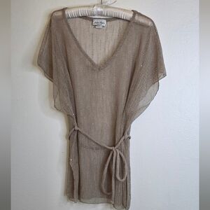 Jordan Taylor Sequin Mesh V-Neck Swim Cover Up - Taupe / Tan - Size M